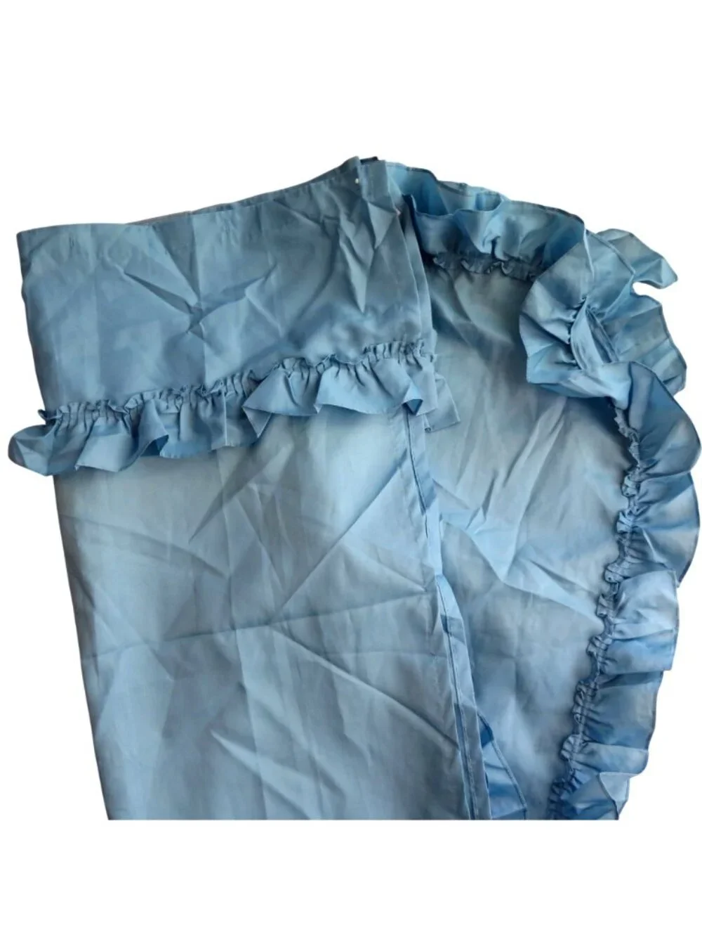 Vintage Blue Fabric Ruffled Shower Curtain 2 Panels No Tie Backs New Old Stock